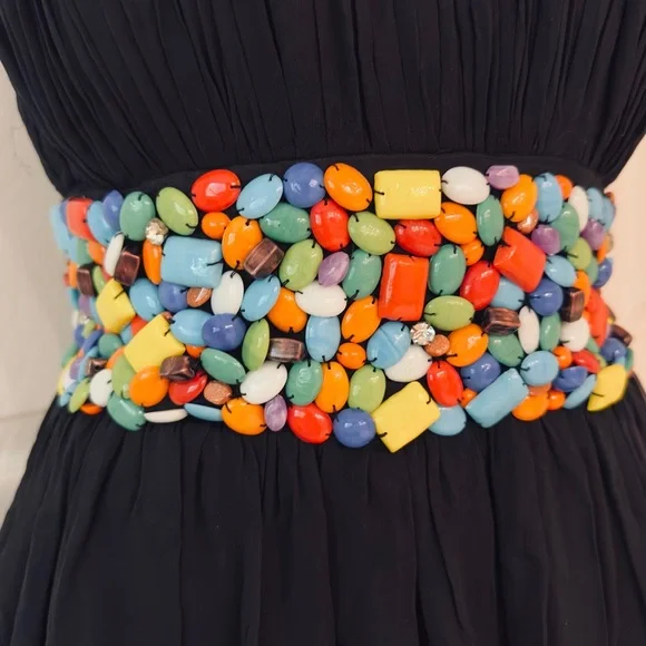 MAC DUGGAL COUTURE ~ Black Chiffon Dress with Colorful Hand Sewn Beading size 6
